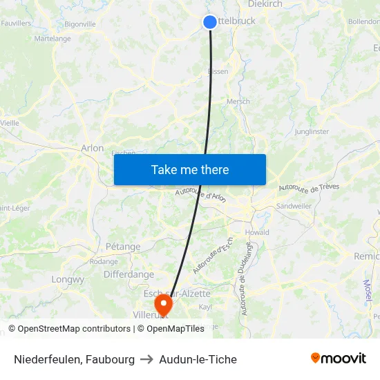 Niederfeulen, Faubourg to Audun-le-Tiche map
