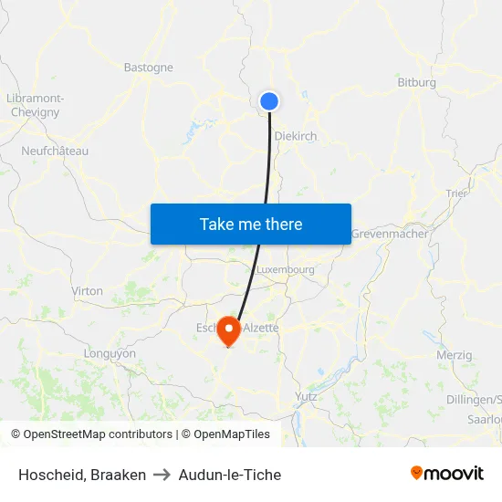 Hoscheid, Braaken to Audun-le-Tiche map