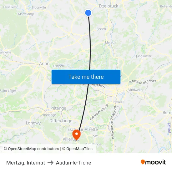 Mertzig, Internat to Audun-le-Tiche map