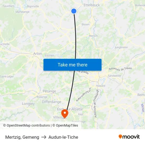 Mertzig, Gemeng to Audun-le-Tiche map