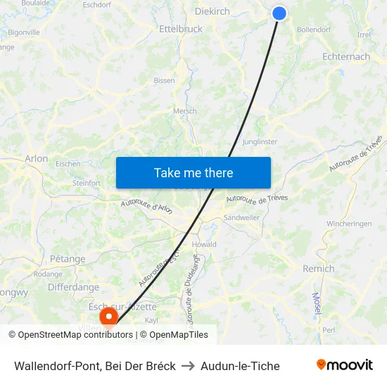 Wallendorf-Pont, Bei Der Bréck to Audun-le-Tiche map