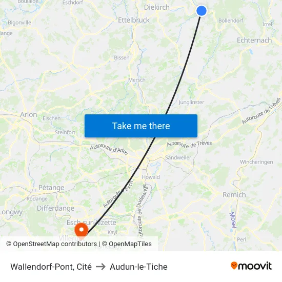 Wallendorf-Pont, Cité to Audun-le-Tiche map