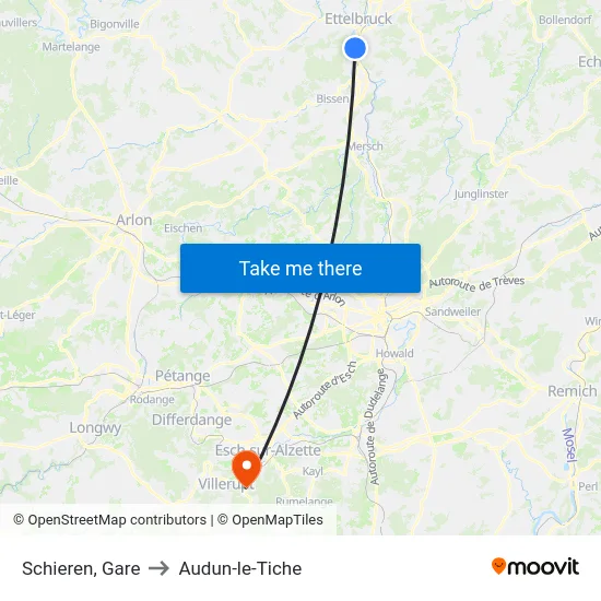 Schieren, Gare to Audun-le-Tiche map