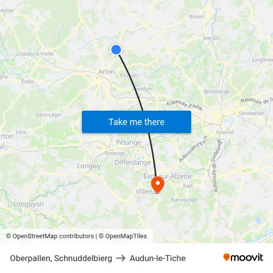 Oberpallen, Schnuddelbierg to Audun-le-Tiche map