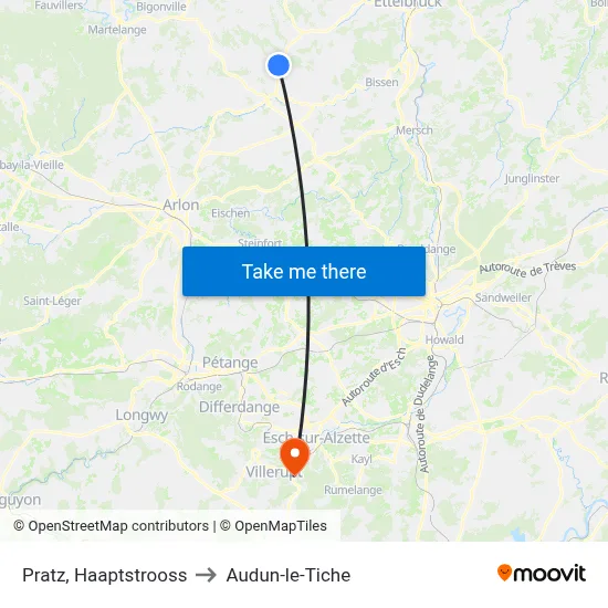 Pratz, Haaptstrooss to Audun-le-Tiche map