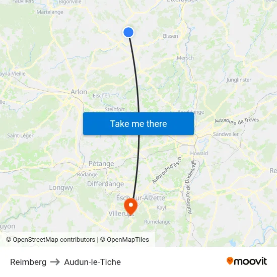 Reimberg to Audun-le-Tiche map