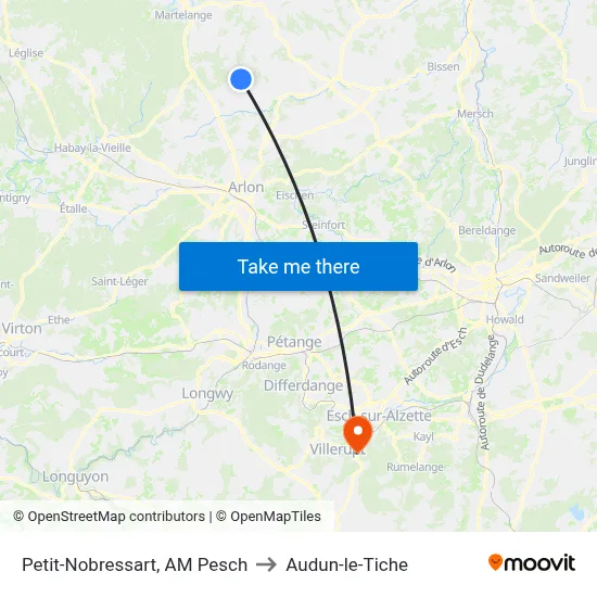Petit-Nobressart, AM Pesch to Audun-le-Tiche map