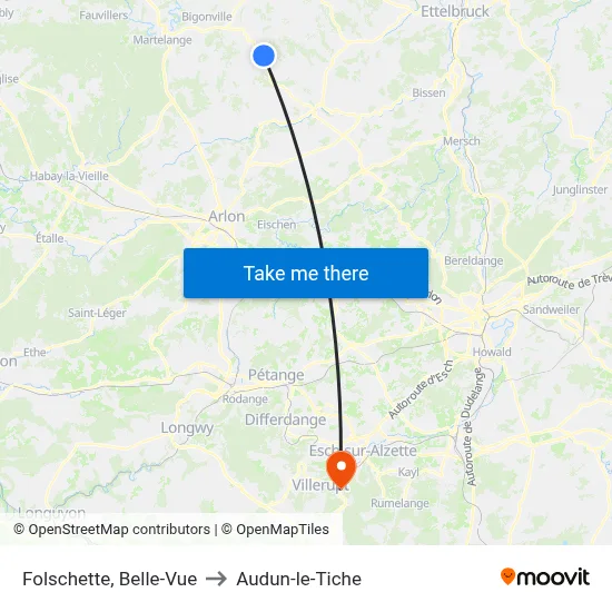 Folschette, Belle-Vue to Audun-le-Tiche map