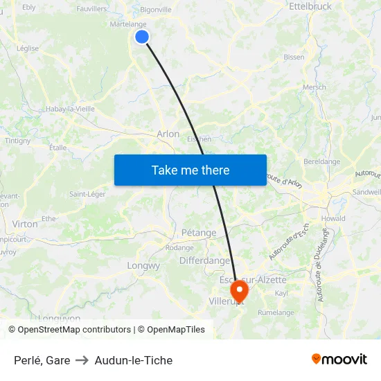Perlé, Gare to Audun-le-Tiche map