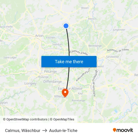 Calmus, Wäschbur to Audun-le-Tiche map