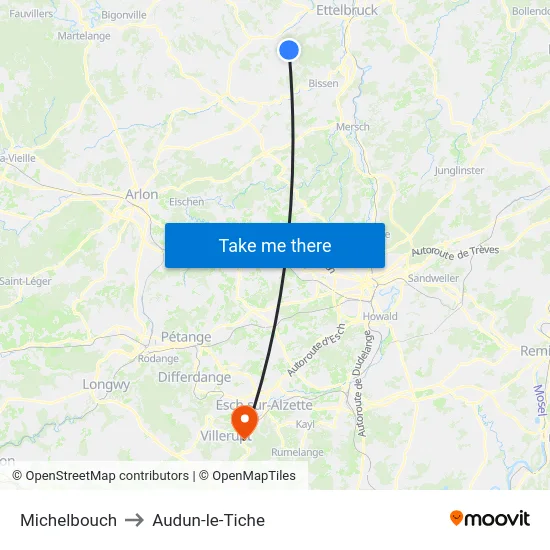 Michelbouch to Audun-le-Tiche map