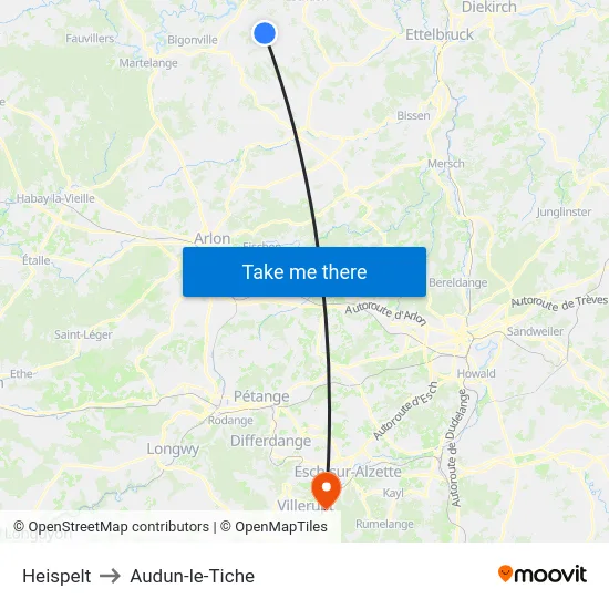 Heispelt to Audun-le-Tiche map