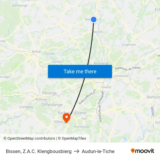 Bissen, Z.A.C. Klengbousbierg to Audun-le-Tiche map