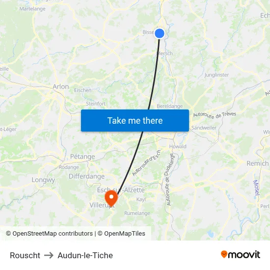 Rouscht to Audun-le-Tiche map