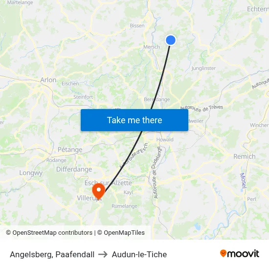 Angelsberg, Paafendall to Audun-le-Tiche map