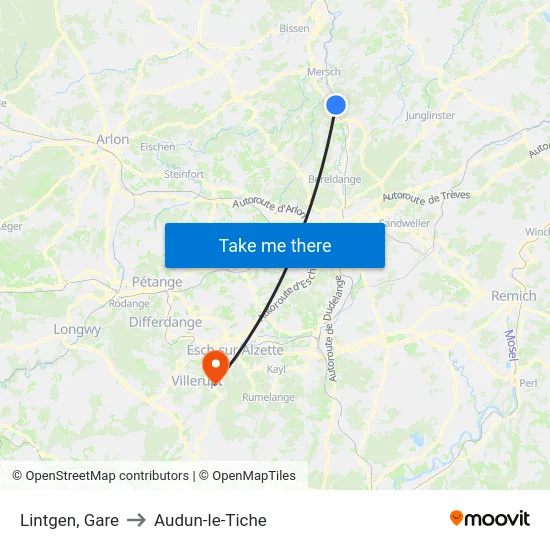 Lintgen, Gare to Audun-le-Tiche map