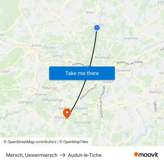 Mersch, Uewermiersch to Audun-le-Tiche map