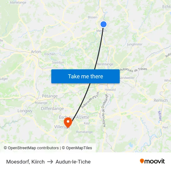 Moesdorf, Kiirch to Audun-le-Tiche map