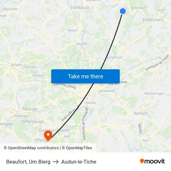 Beaufort, Um Bierg to Audun-le-Tiche map