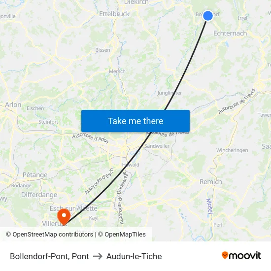 Bollendorf-Pont, Pont to Audun-le-Tiche map
