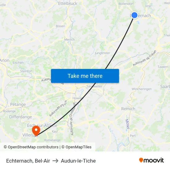 Echternach, Bel-Air to Audun-le-Tiche map