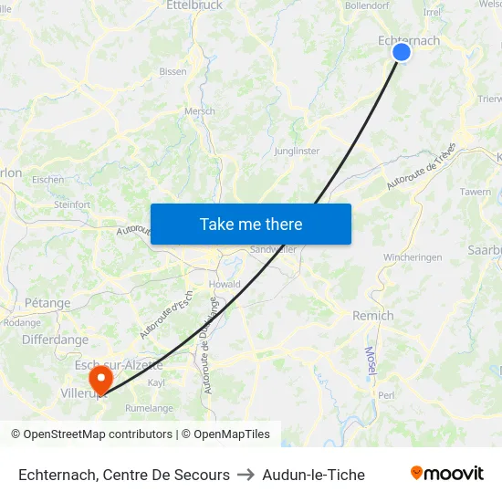 Echternach, Centre De Secours to Audun-le-Tiche map