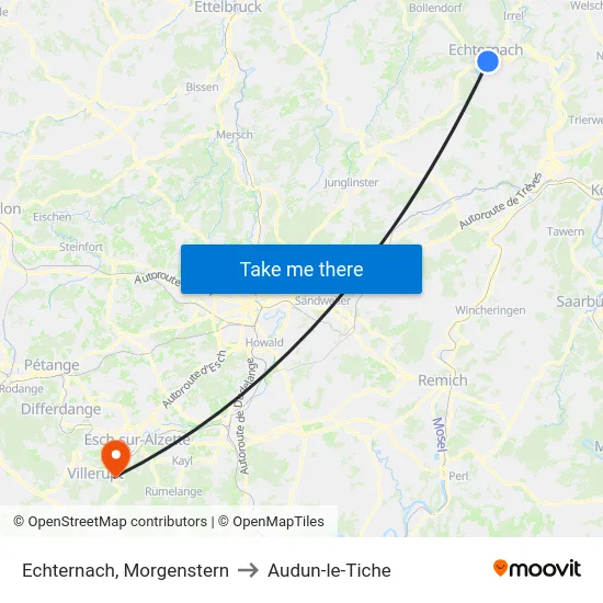 Echternach, Morgenstern to Audun-le-Tiche map