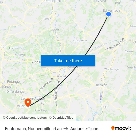 Echternach, Nonnenmillen-Lac to Audun-le-Tiche map