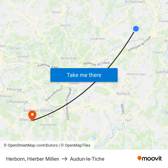 Herborn, Hierber Millen to Audun-le-Tiche map