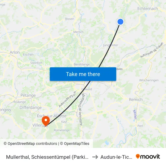 Mullerthal, Schiessentümpel (Parking) to Audun-le-Tiche map