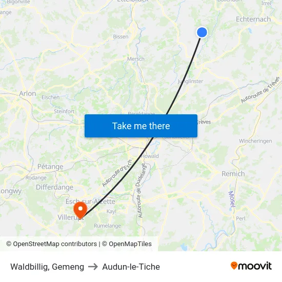Waldbillig, Gemeng to Audun-le-Tiche map