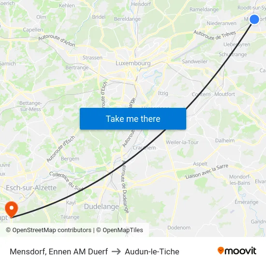 Mensdorf, Ennen AM Duerf to Audun-le-Tiche map