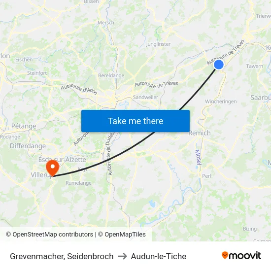 Grevenmacher, Seidenbroch to Audun-le-Tiche map