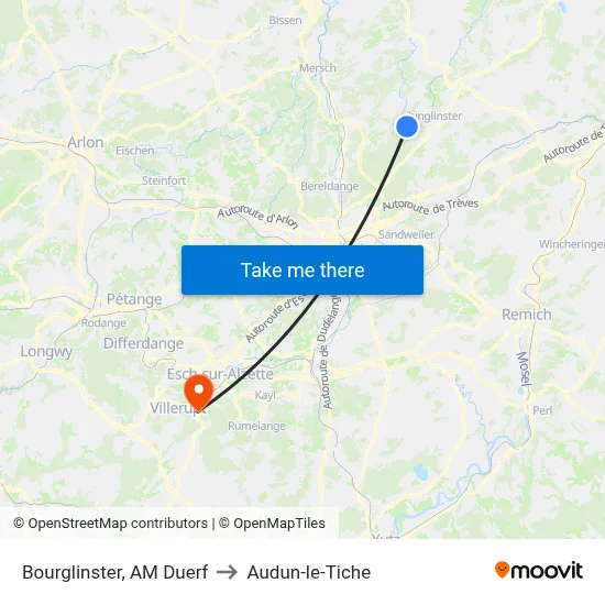 Bourglinster, AM Duerf to Audun-le-Tiche map