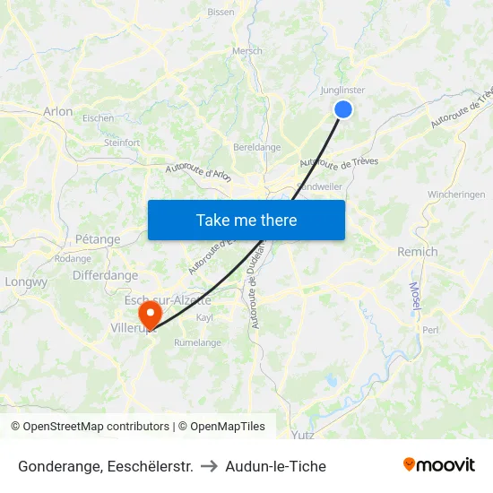 Gonderange, Eeschëlerstr. to Audun-le-Tiche map