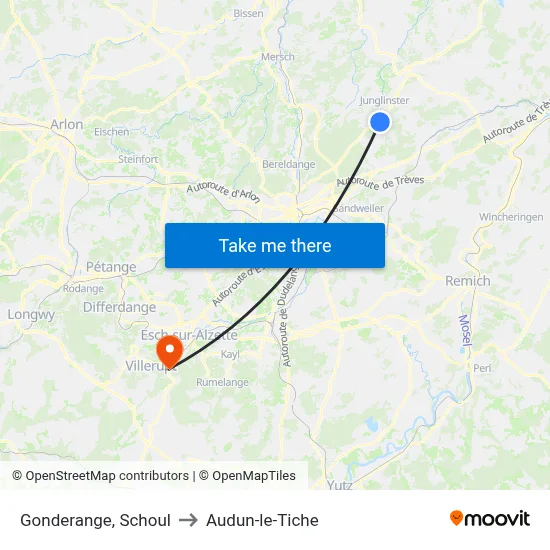 Gonderange, Schoul to Audun-le-Tiche map