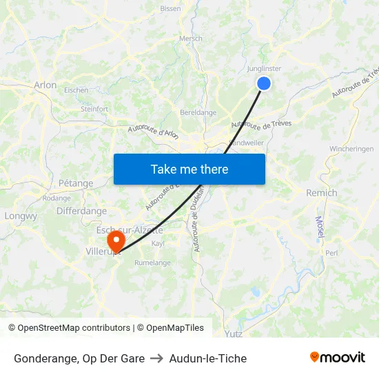 Gonderange, Op Der Gare to Audun-le-Tiche map