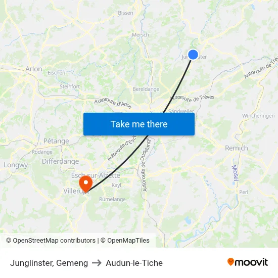 Junglinster, Gemeng to Audun-le-Tiche map