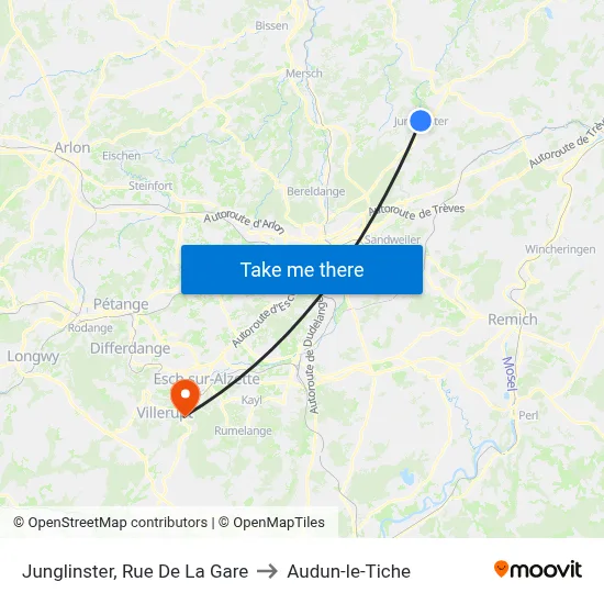 Junglinster, Rue De La Gare to Audun-le-Tiche map