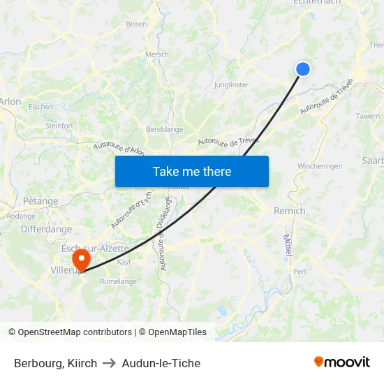 Berbourg, Kiirch to Audun-le-Tiche map