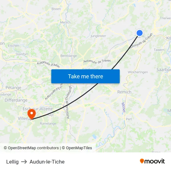 Lellig to Audun-le-Tiche map