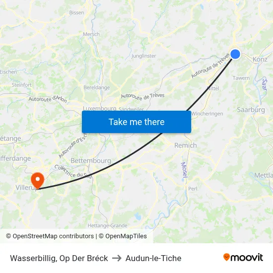 Wasserbillig, Op Der Bréck to Audun-le-Tiche map