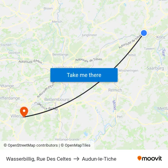 Wasserbillig, Rue Des Celtes to Audun-le-Tiche map