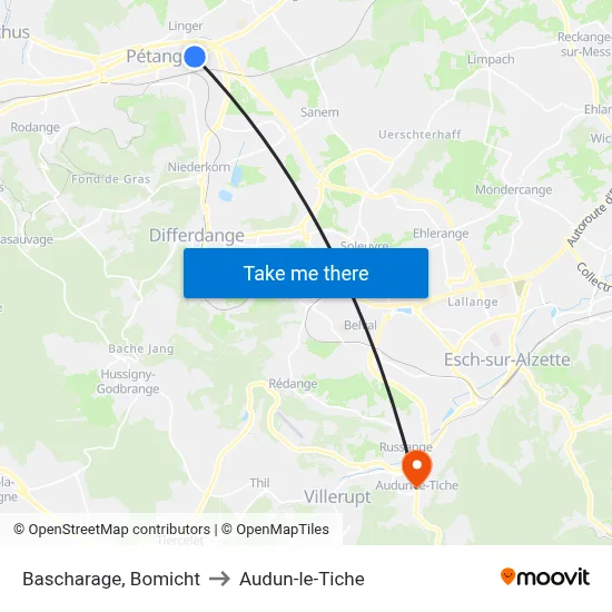 Bascharage, Bomicht to Audun-le-Tiche map