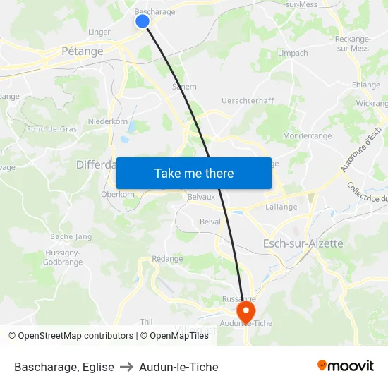 Bascharage, Eglise to Audun-le-Tiche map