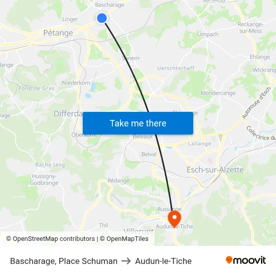 Bascharage, Place Schuman to Audun-le-Tiche map