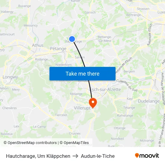 Hautcharage, Um Kläppchen to Audun-le-Tiche map