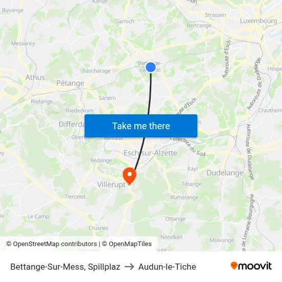 Bettange-Sur-Mess, Spillplaz to Audun-le-Tiche map