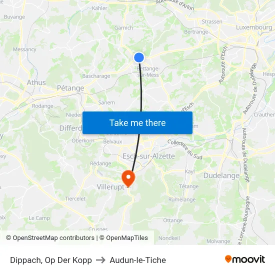 Dippach, Op Der Kopp to Audun-le-Tiche map