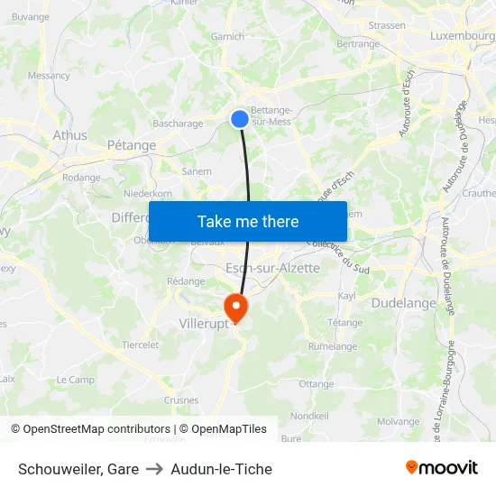 Schouweiler, Gare to Audun-le-Tiche map